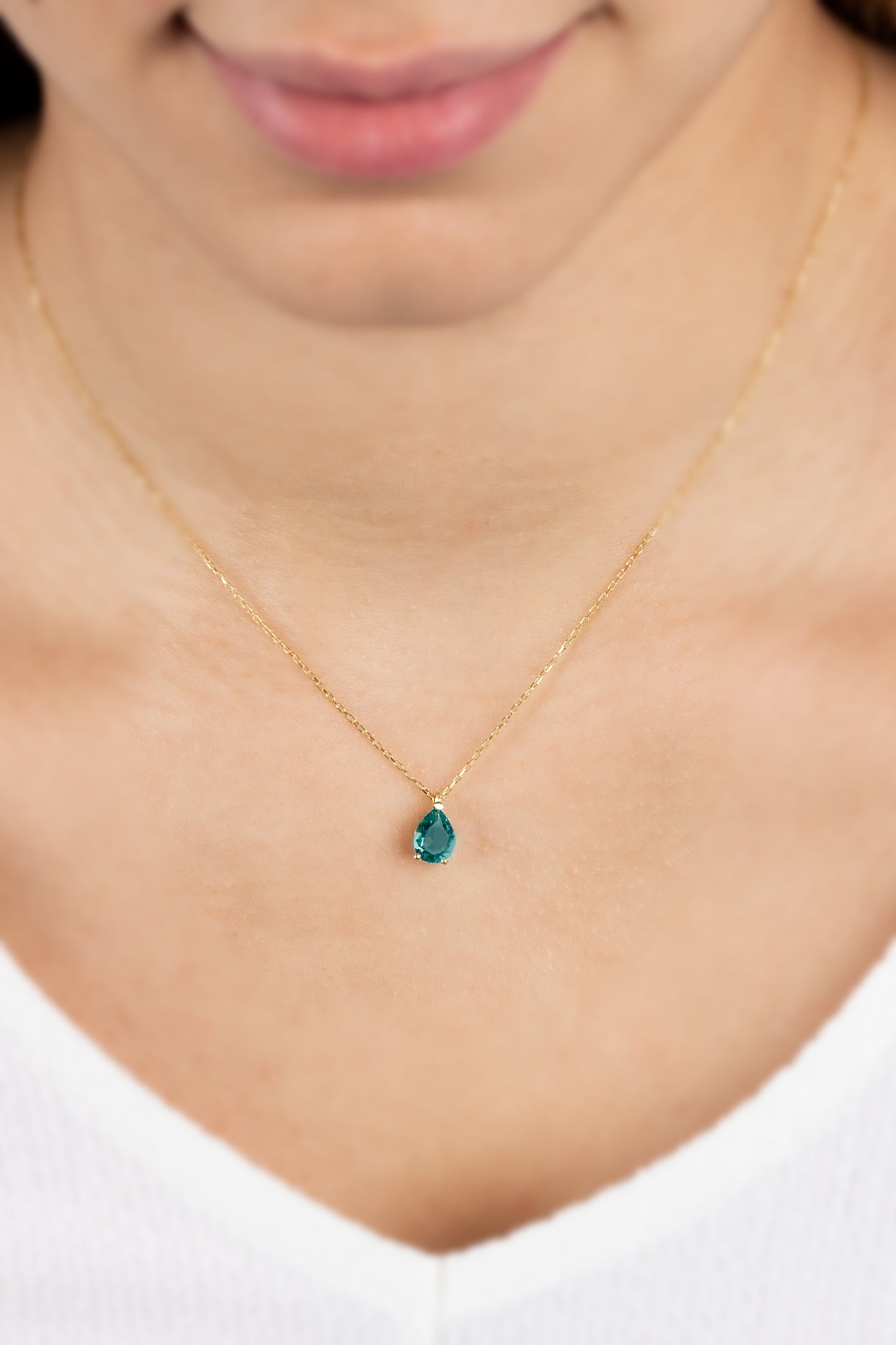 Aqua Green Drop Necklace 8K/10K/14K Solid Gold