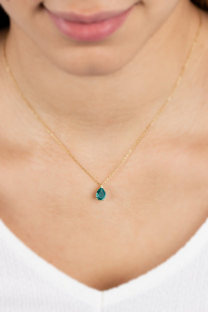 Aqua Green Drop Necklace 8K/10K/14K Solid Gold