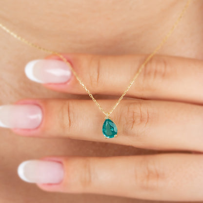 Aqua Green Drop Necklace 8K/10K/14K Solid Gold