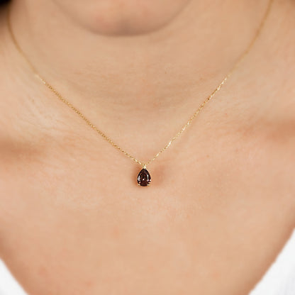 Smoky Quartz Drop Necklace 8K/10K/14K Solid Gold