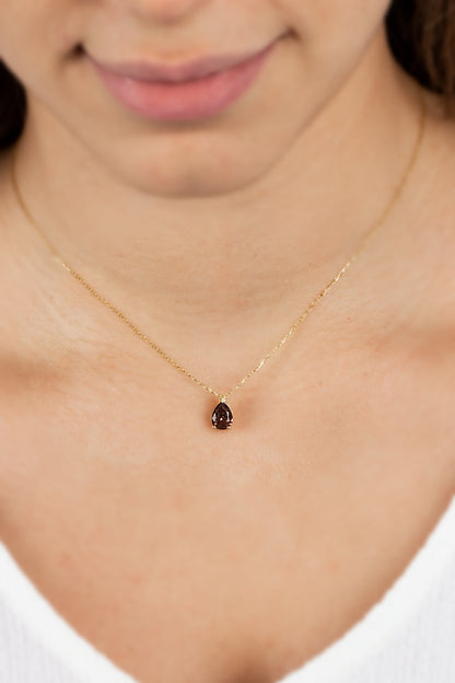 Smoky Quartz Drop Necklace 8K/10K/14K Solid Gold