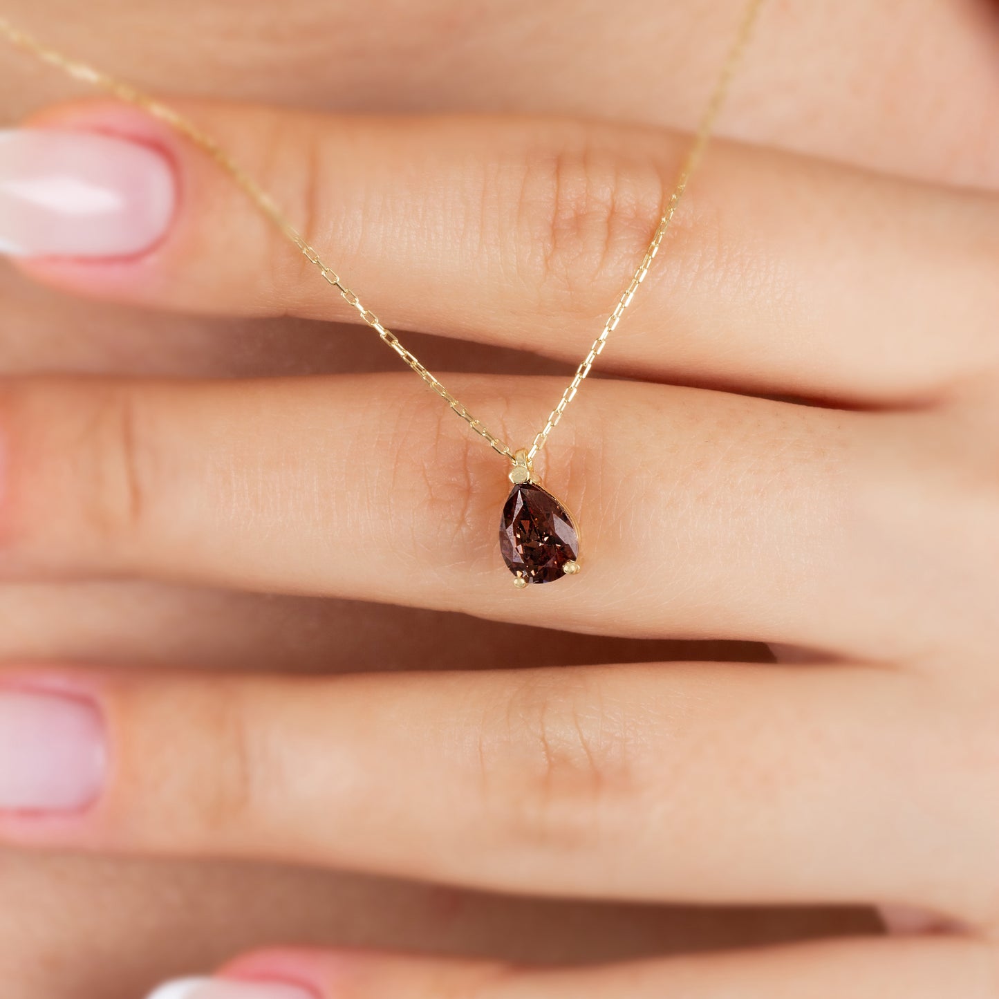 Smoky Quartz Drop Necklace 8K/10K/14K Solid Gold