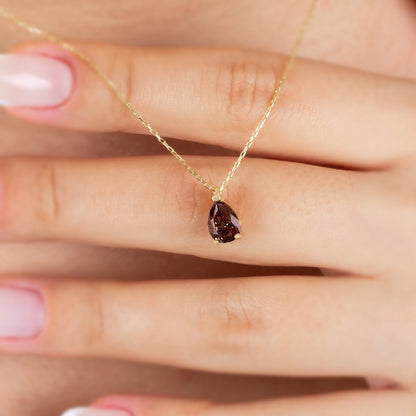 Smoky Quartz Drop Necklace 8K/10K/14K Solid Gold