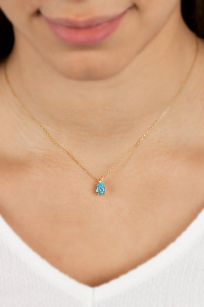 Aquamarine Drop Necklace 8K/10K/14K Solid Gold, Teardrop March Birthstone