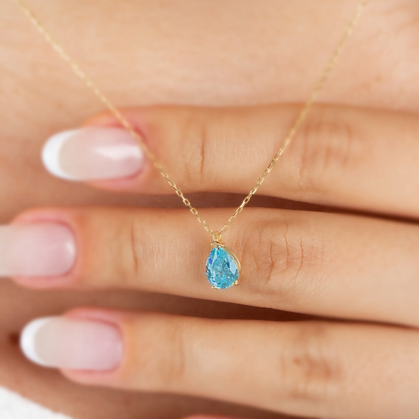 Aquamarine Drop Necklace 8K/10K/14K Solid Gold, Teardrop March Birthstone