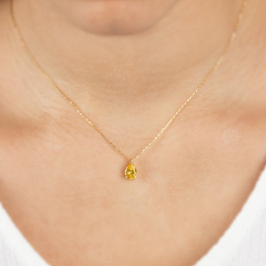 Yellow Topaz Drop Necklace 8K/10K/14K Solid Gold