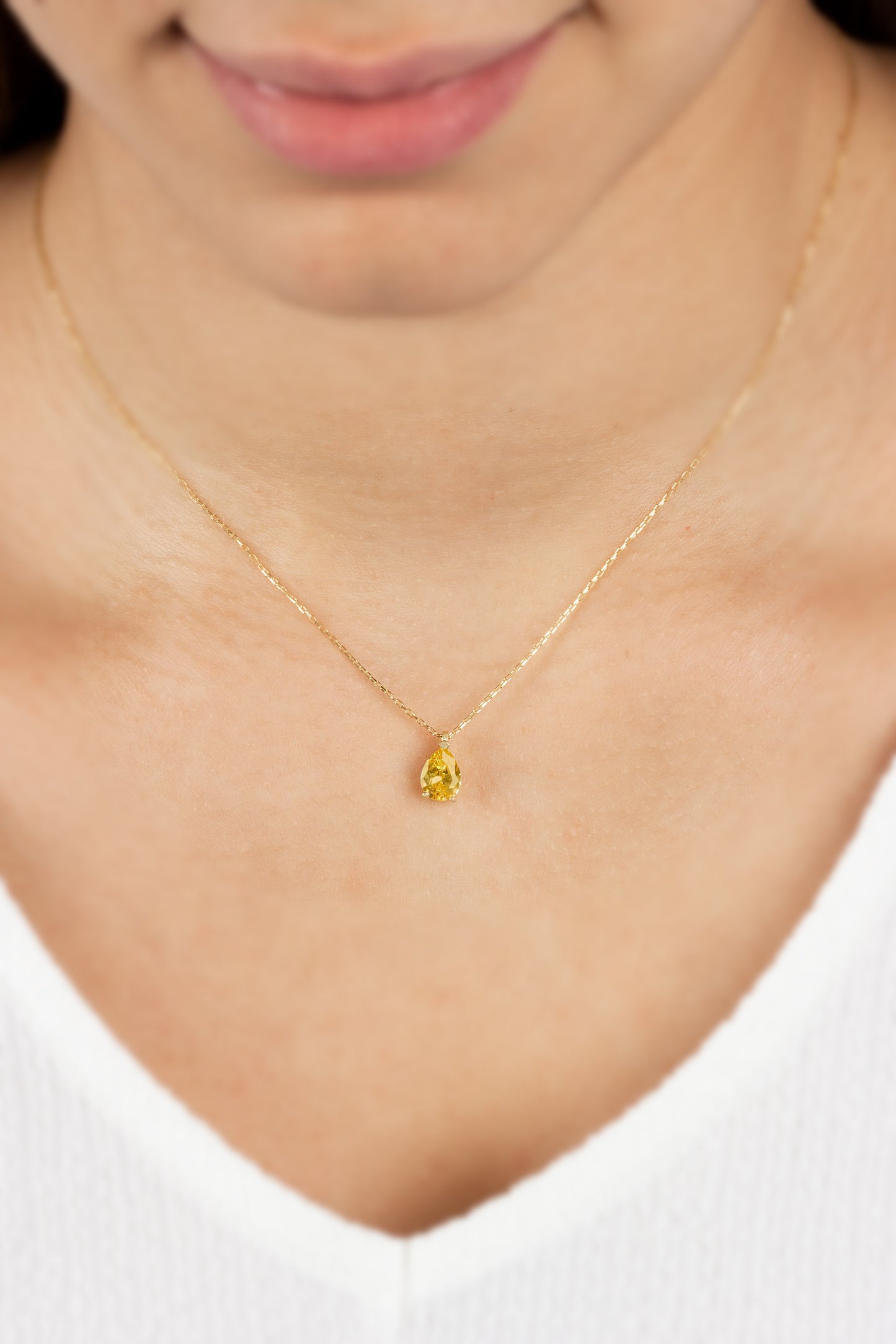 Yellow Topaz Drop Necklace 8K/10K/14K Solid Gold