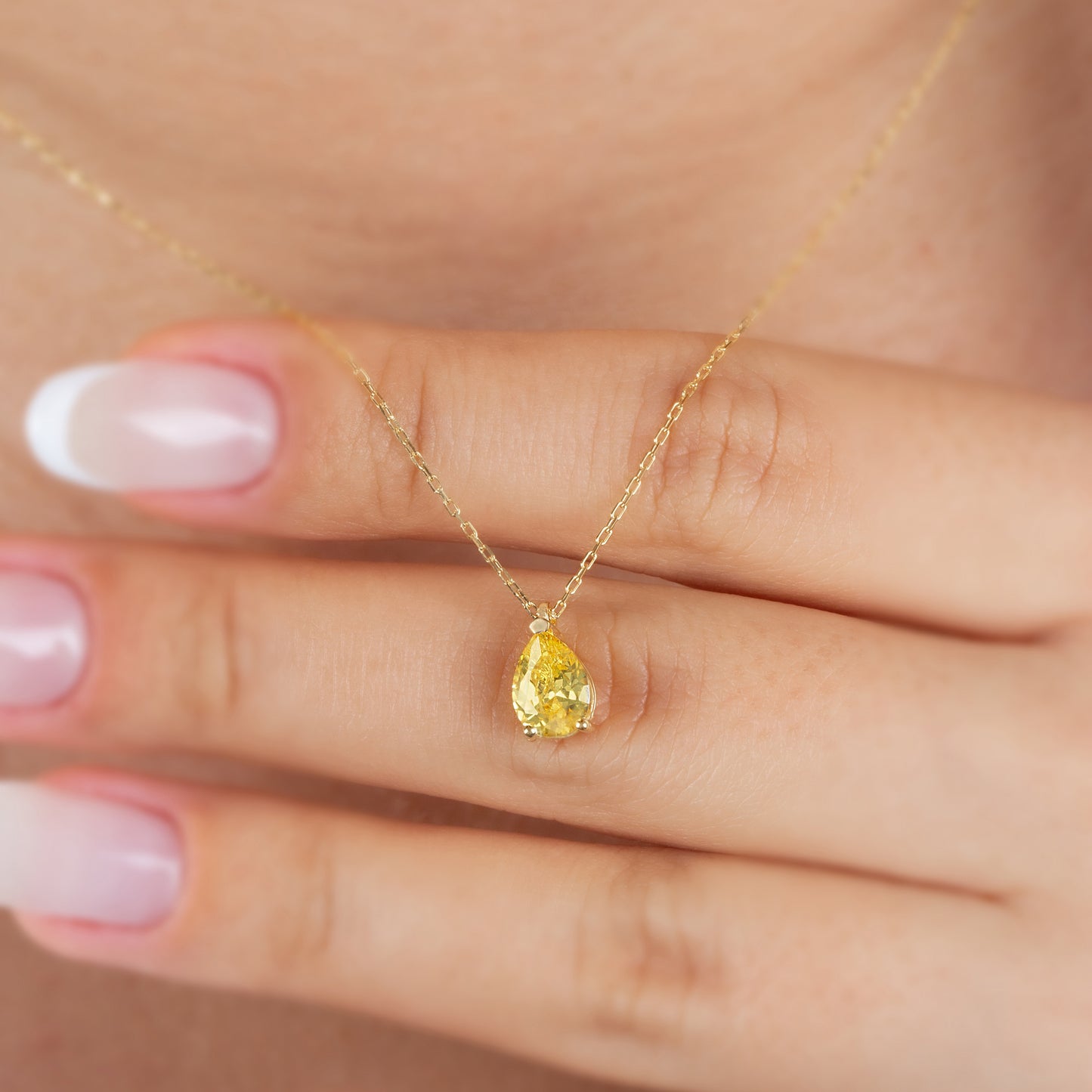 Yellow Topaz Drop Necklace 8K/10K/14K Solid Gold