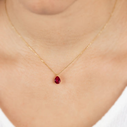 Ruby Drop Necklace 8K/10K/14K Solid Gold, Teardrop July Birthstone