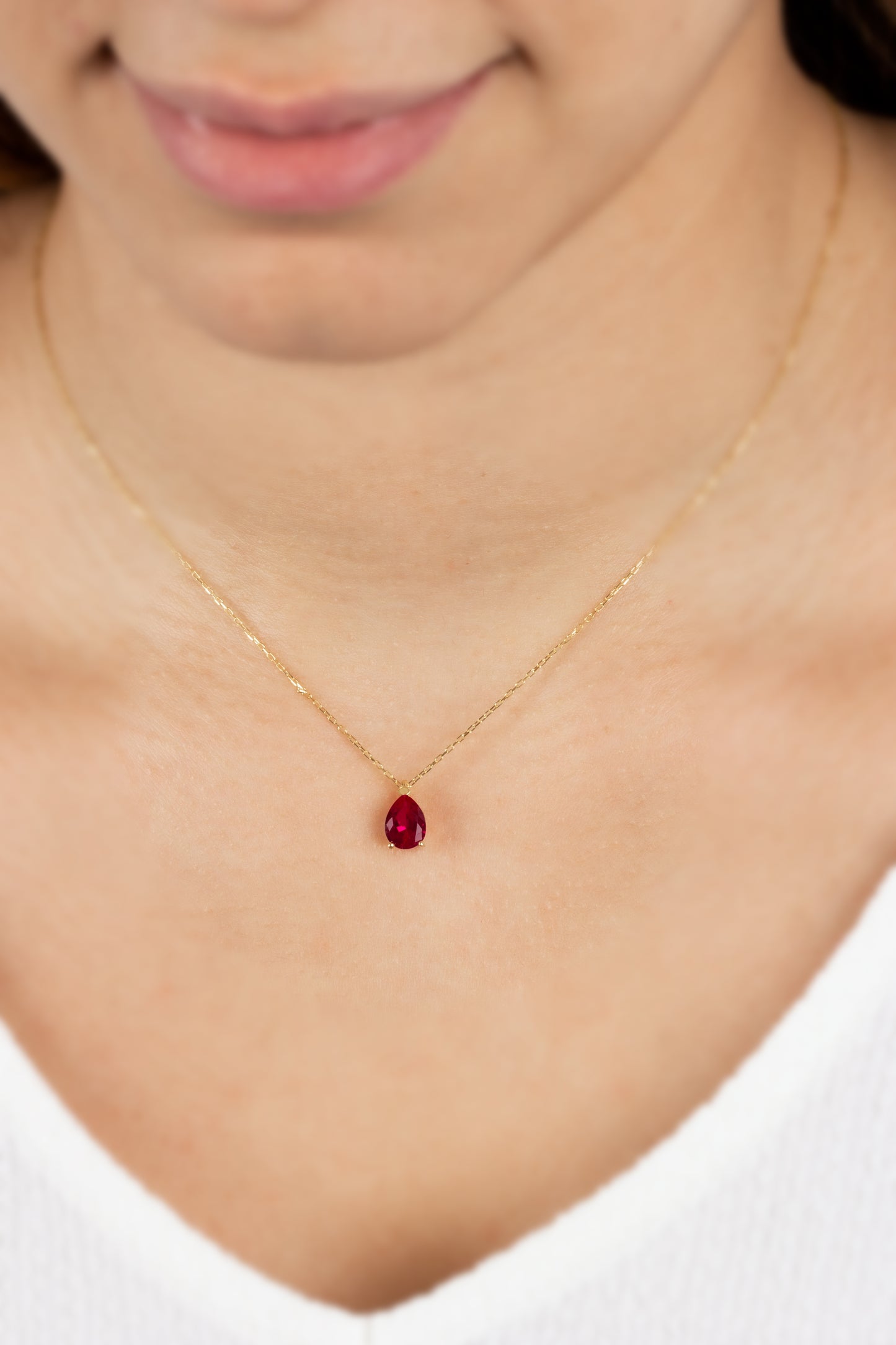 Ruby Drop Necklace 8K/10K/14K Solid Gold, Teardrop July Birthstone