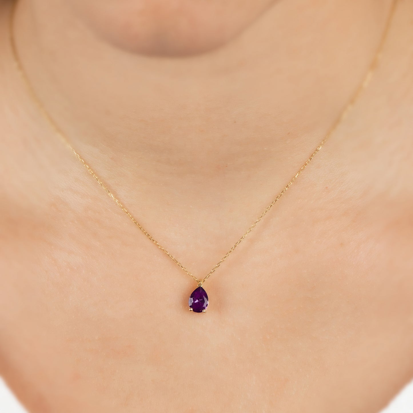 Amethyst Drop Necklace 8K/10K/14K Solid Gold, Teardrop February Birthstone