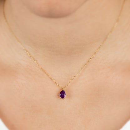 Amethyst Drop Necklace 8K/10K/14K Solid Gold, Teardrop February Birthstone