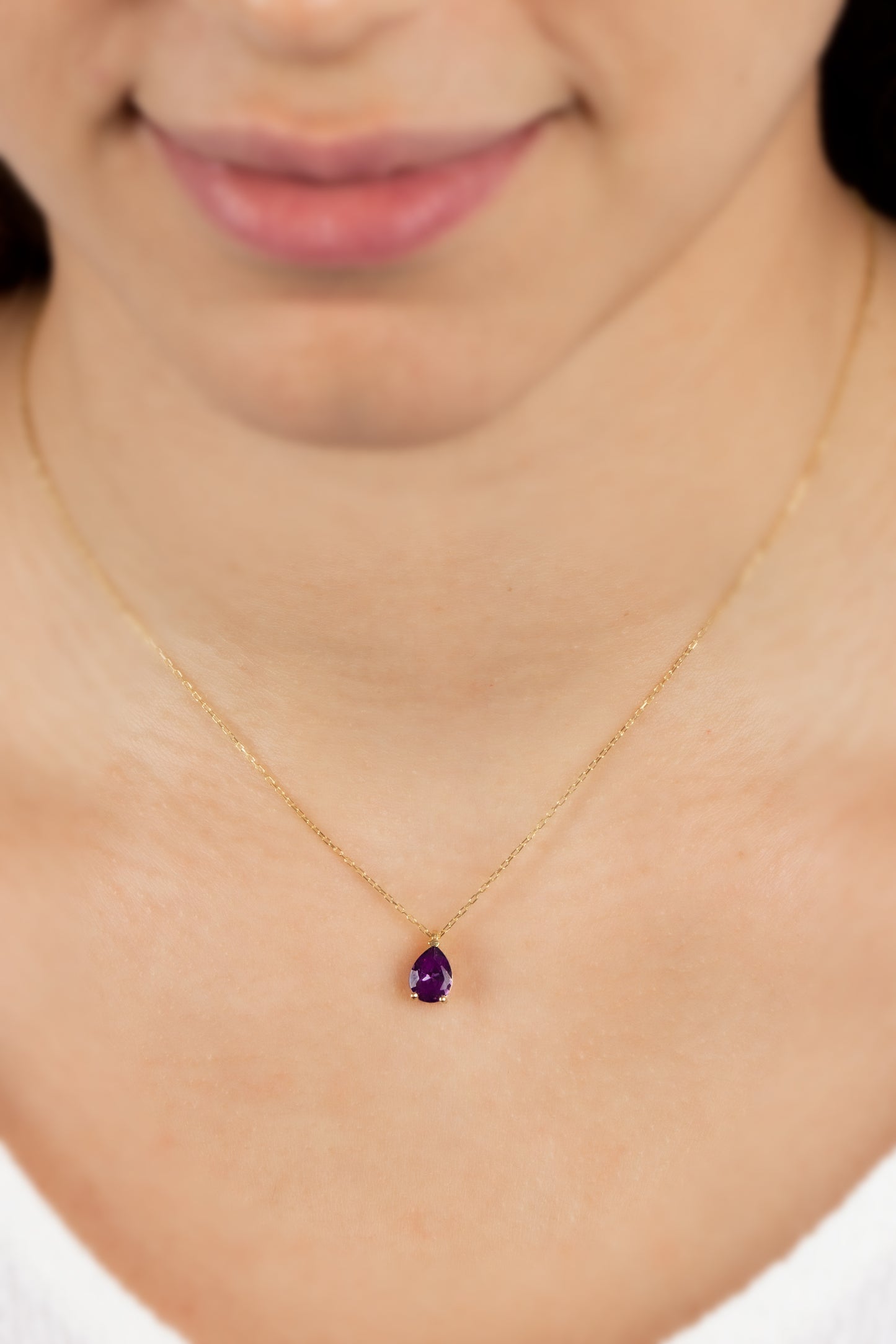 Amethyst Drop Necklace 8K/10K/14K Solid Gold, Teardrop February Birthstone