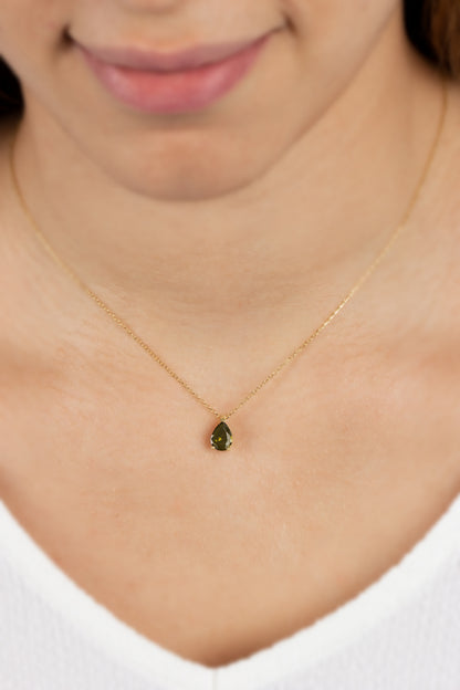 Peridot Drop Necklace 8K/10K/14K Solid Gold, Teardrop August Birthstone