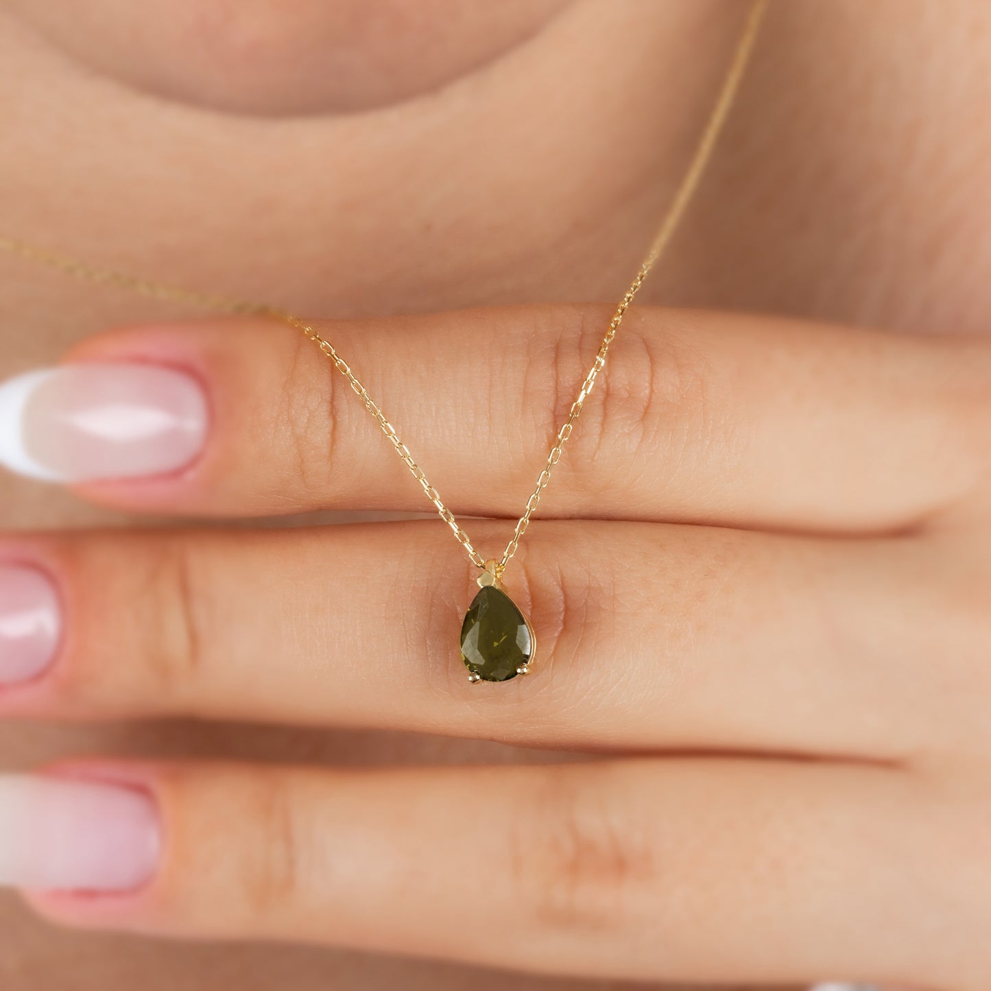Peridot Drop Necklace 8K/10K/14K Solid Gold, Teardrop August Birthstone