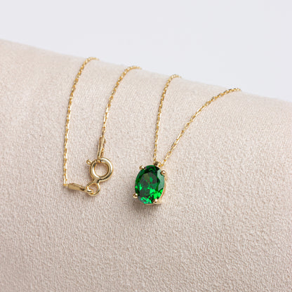 Oval Cut Emerald Necklace 8K/10K/14K Solid Gold, May Birthstone