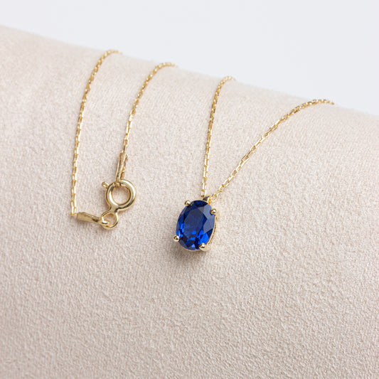 Oval Cut Sapphire Necklace 8K/10K/14K Solid Gold, September Birthstone