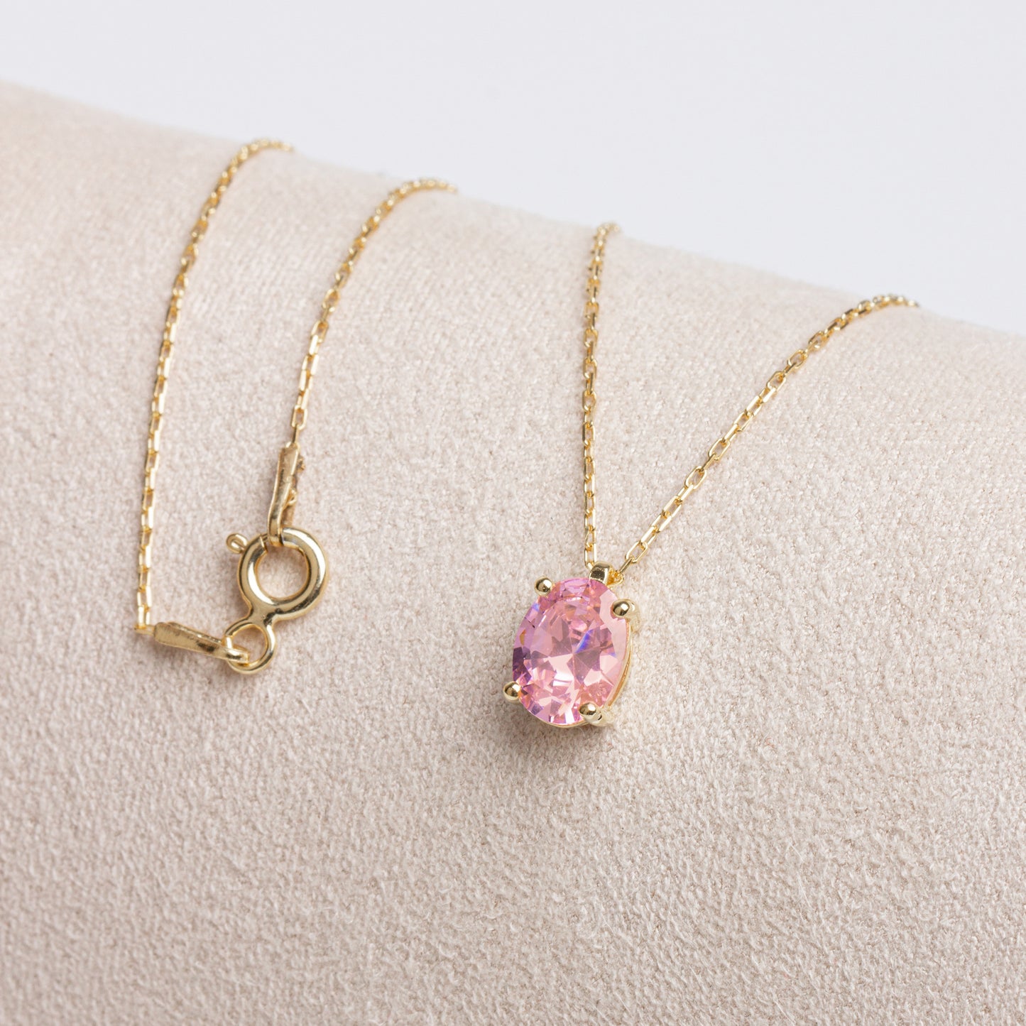 Oval Cut Pink Tourmaline Necklace 8K/10K/14K Solid Gold, October Birthstone