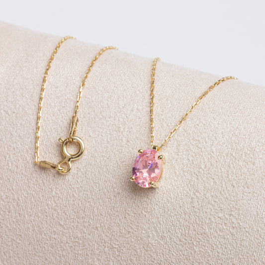 Oval Cut Pink Tourmaline Necklace 8K/10K/14K Solid Gold, October Birthstone