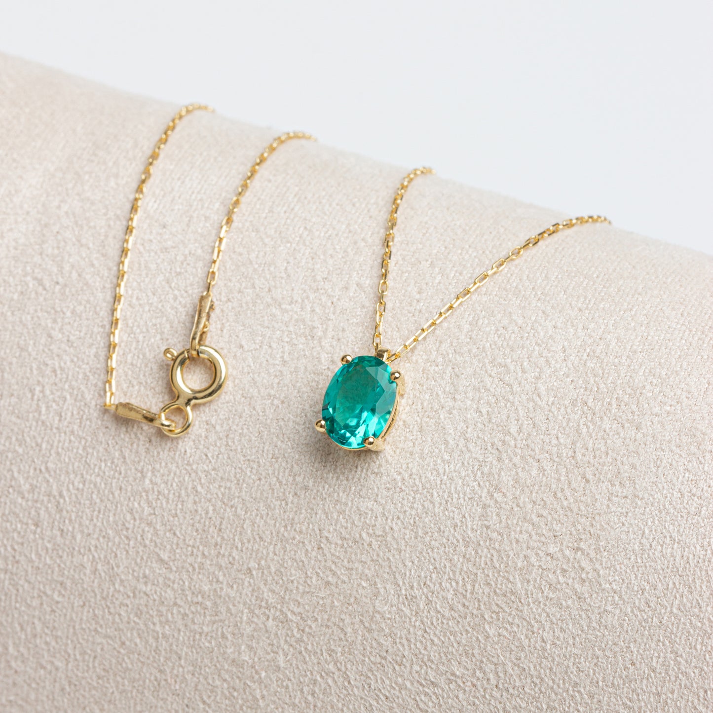 Oval Cut Aqua Green Necklace 8K/10K/14K Solid Gold
