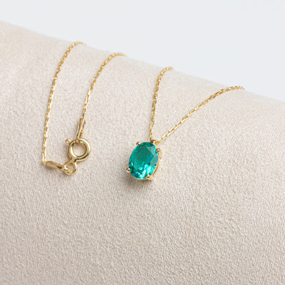Oval Cut Aqua Green Necklace 8K/10K/14K Solid Gold
