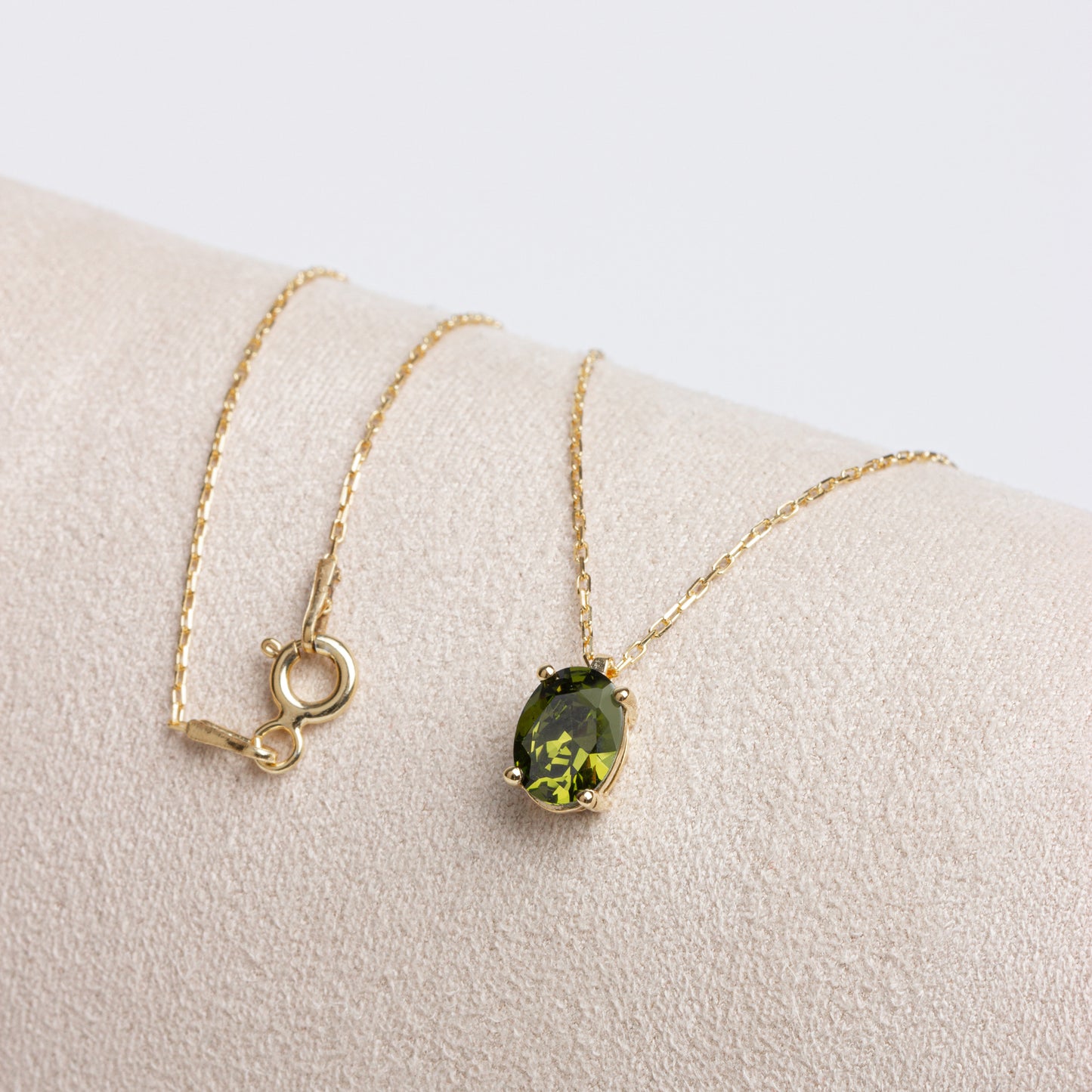 Oval Cut Peridot Necklace 8K/10K/14K Solid Gold, August Birthstone