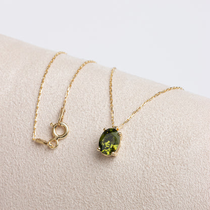 Oval Cut Peridot Necklace 8K/10K/14K Solid Gold, August Birthstone