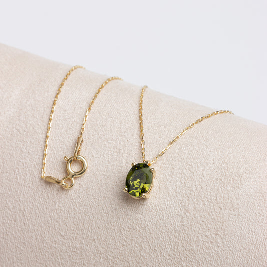 Oval Cut Peridot Necklace 8K/10K/14K Solid Gold, August Birthstone