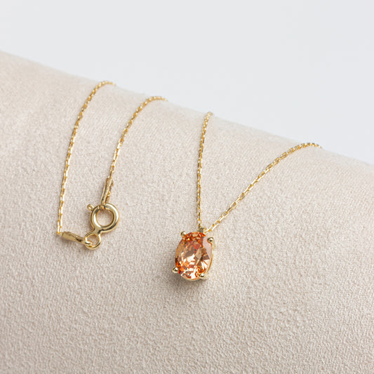 Oval Cut Citrine Necklace 8K/10K/14K Solid Gold, November Birthstone