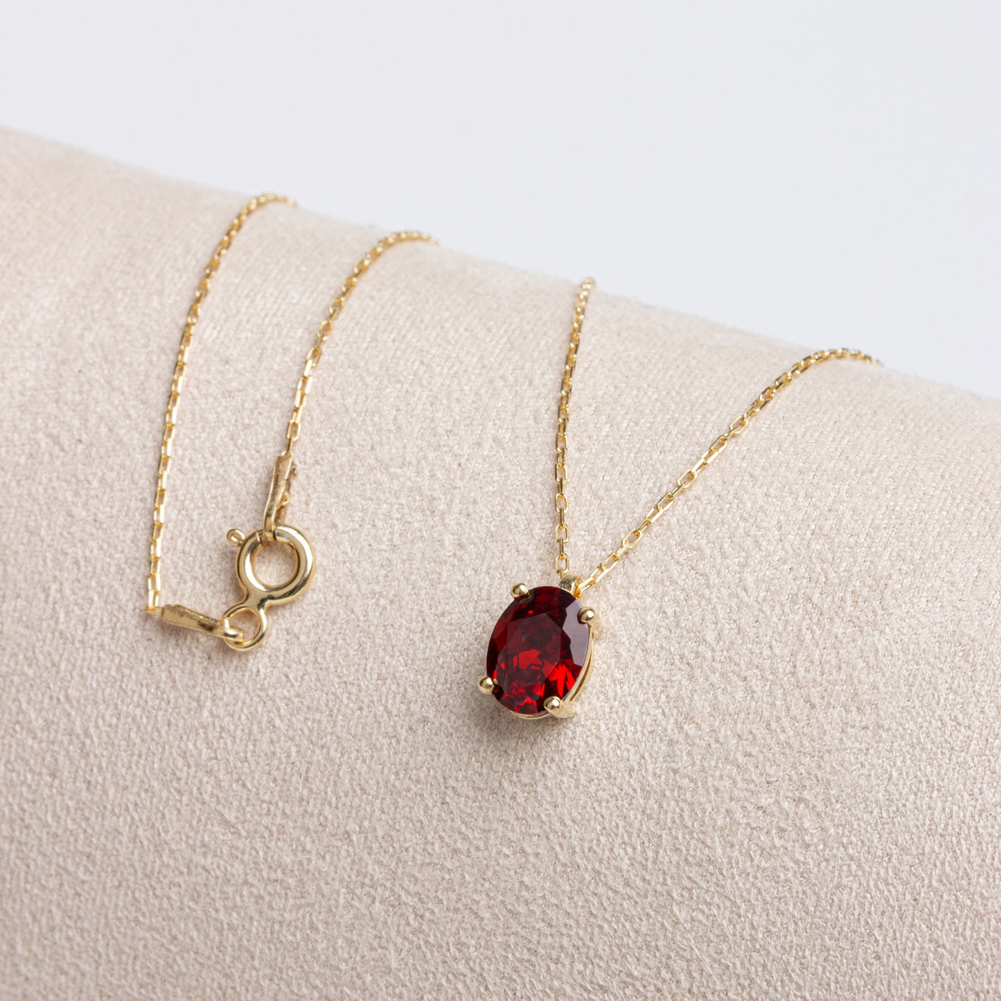 Oval Cut Garnet Necklace 8K/10K/14K Solid Gold, January Birthstone