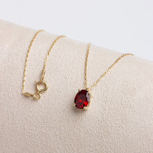 Oval Cut Garnet Necklace 8K/10K/14K Solid Gold, January Birthstone