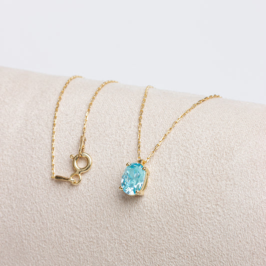 Oval Cut Aquamarine Necklace 8K/10K/14K Solid Gold, March Birthstone