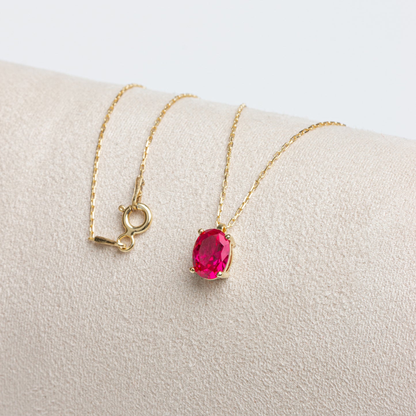 Oval Cut Ruby Necklace 8K/10K/14K Solid Gold, July Birthstone