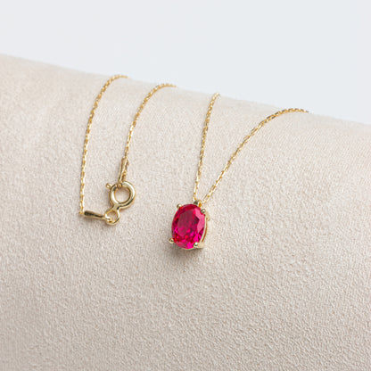 Oval Cut Ruby Necklace 8K/10K/14K Solid Gold, July Birthstone