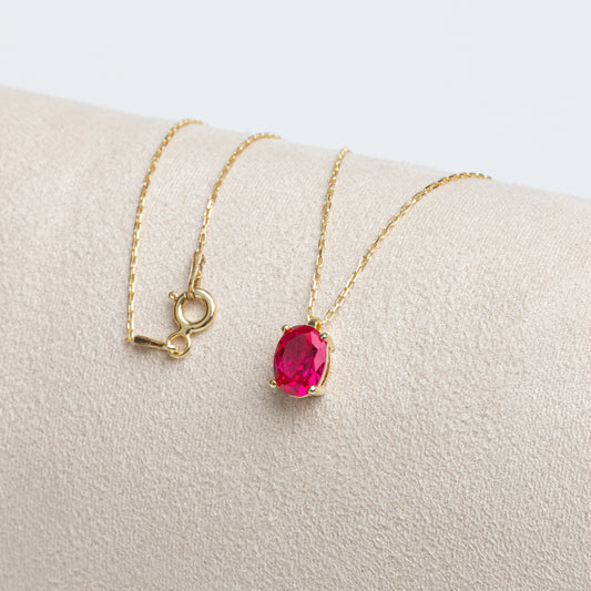 Oval Cut Ruby Necklace 8K/10K/14K Solid Gold, July Birthstone