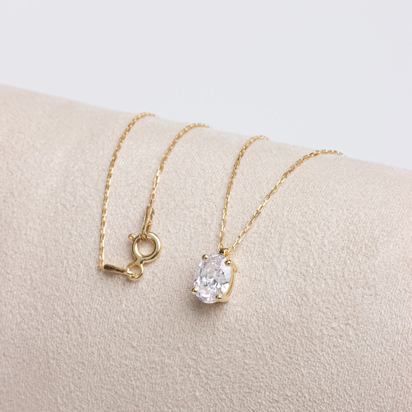 Oval Cut White Topaz Necklace 8K/10K/14K Solid Gold, April Birthstone
