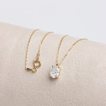 Oval Cut White Topaz Necklace 8K/10K/14K Solid Gold, April Birthstone