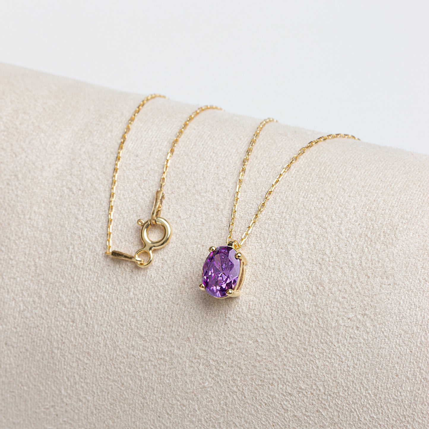Oval Cut Amethyst Necklace 8K/10K/14K Solid Gold, February Birthstone