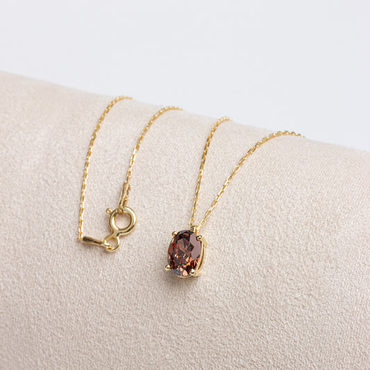 Oval Cut Smoky Quartz Necklace 8K/10K/14K Solid Gold
