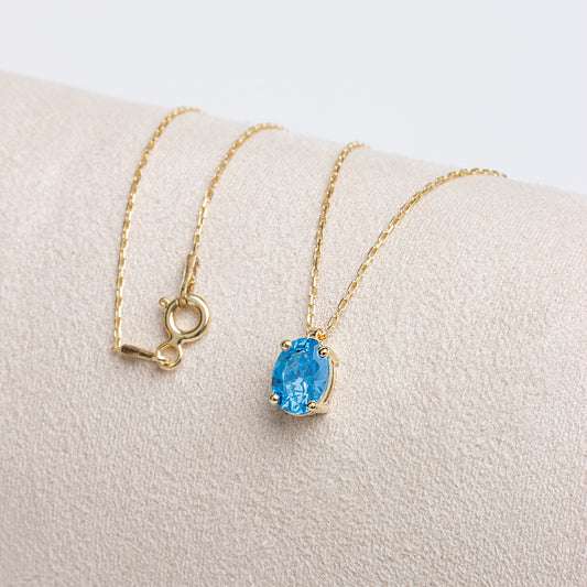Oval Cut Blue Topaz Necklace 8K/10K/14K Solid Gold, December Birthstone