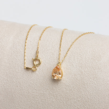 Citrine Drop Necklace 8K/10K/14K Solid Gold, Teardrop November Birthstone