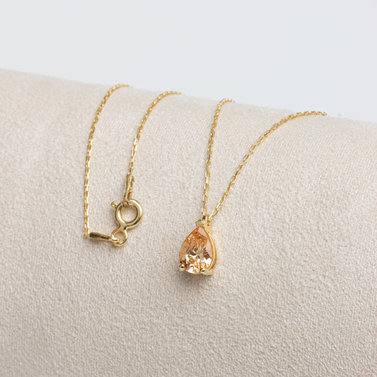 Citrine Drop Necklace 8K/10K/14K Solid Gold, Teardrop November Birthstone