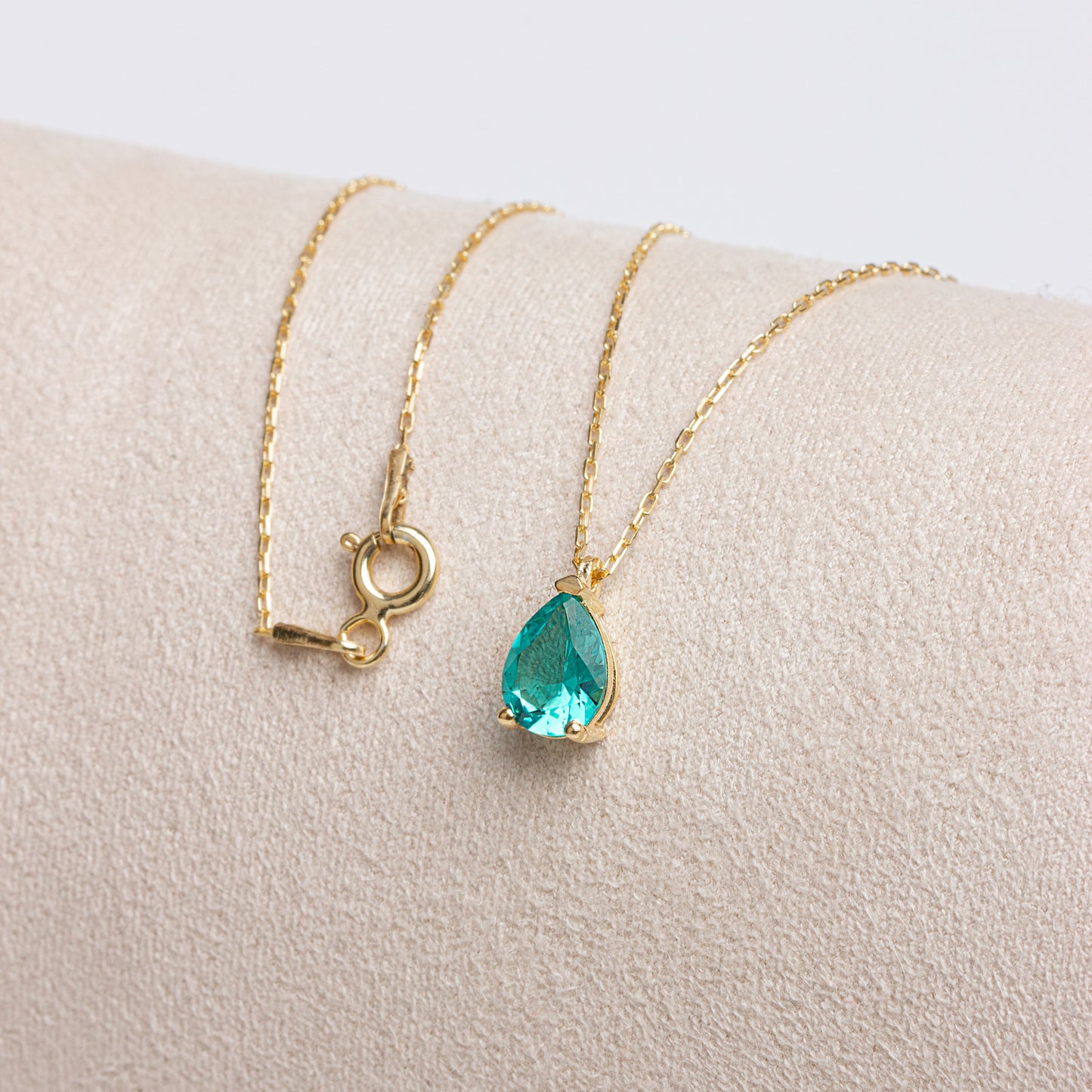 Aqua Green Drop Necklace 8K/10K/14K Solid Gold