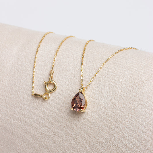 Smoky Quartz Drop Necklace 8K/10K/14K Solid Gold