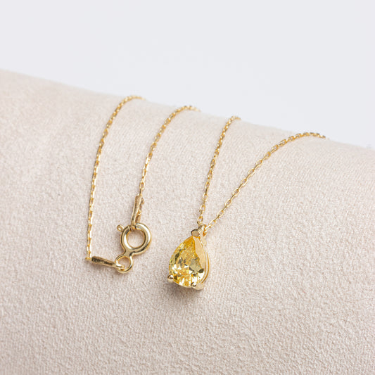 Yellow Topaz Drop Necklace 8K/10K/14K Solid Gold