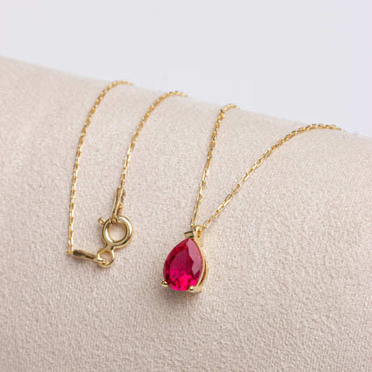 Ruby Drop Necklace 8K/10K/14K Solid Gold, Teardrop July Birthstone
