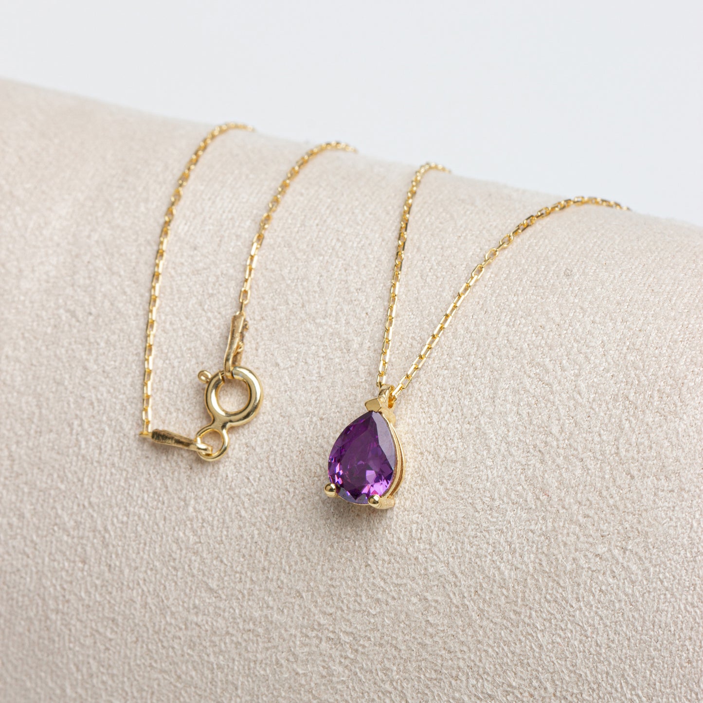 Amethyst Drop Necklace 8K/10K/14K Solid Gold, Teardrop February Birthstone