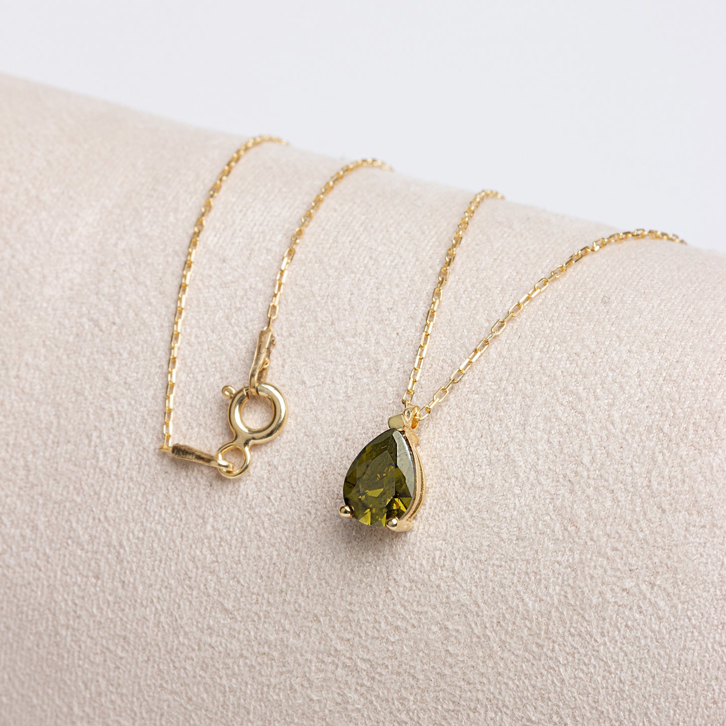 Peridot Drop Necklace 8K/10K/14K Solid Gold, Teardrop August Birthstone