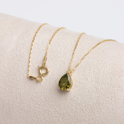 Peridot Drop Necklace 8K/10K/14K Solid Gold, Teardrop August Birthstone