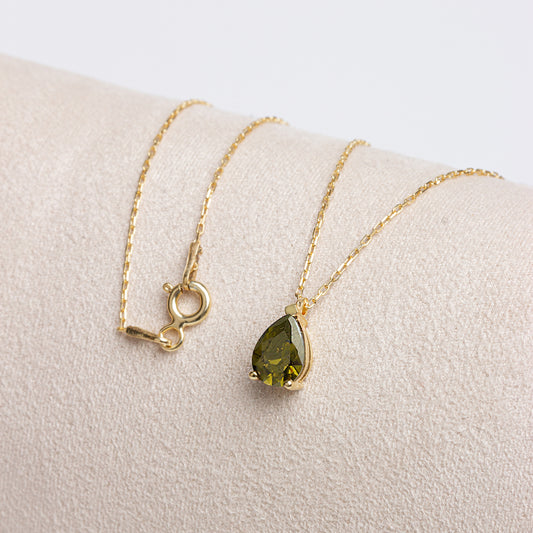 Peridot Drop Necklace 8K/10K/14K Solid Gold, Teardrop August Birthstone